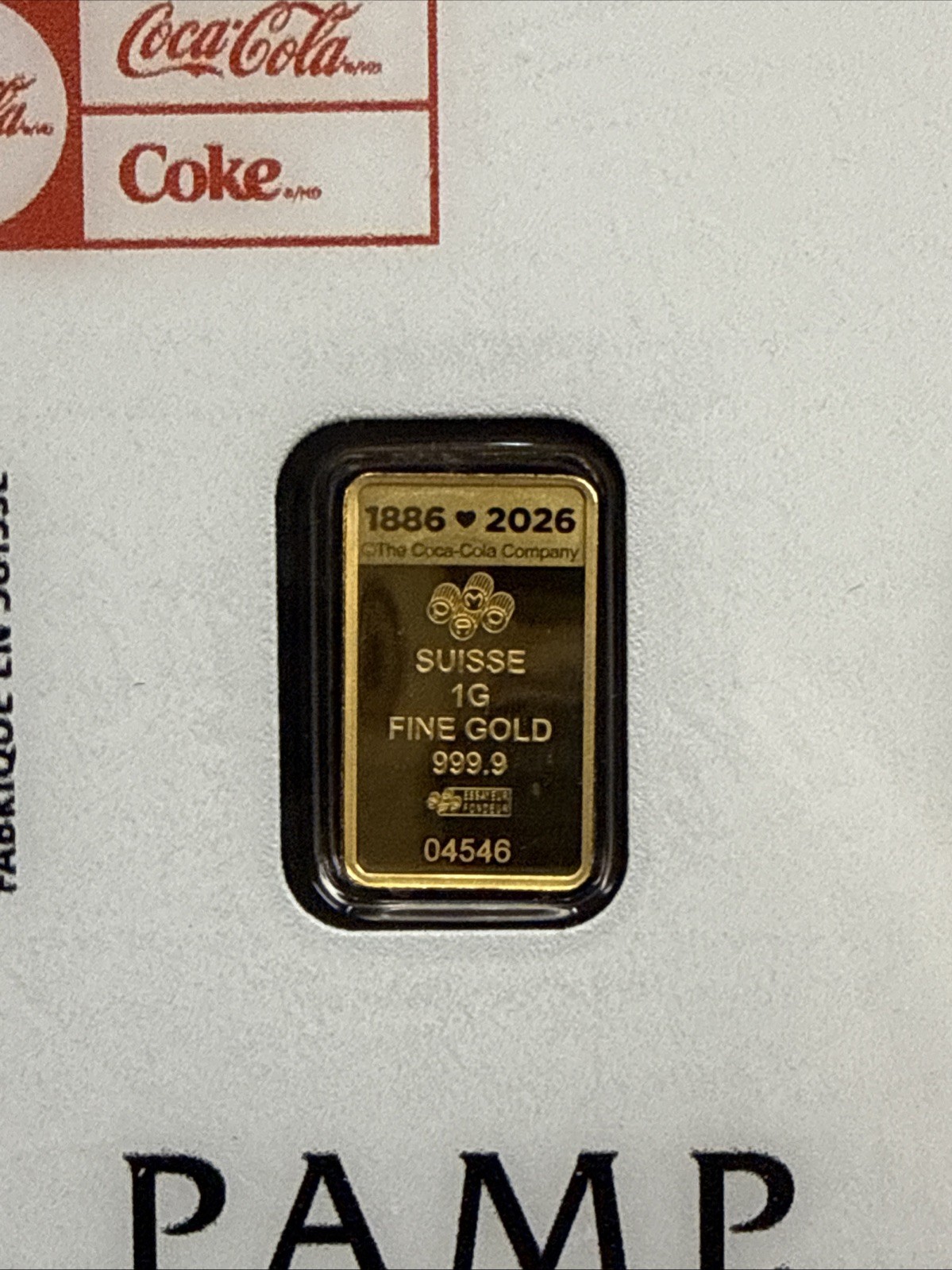1 Gram Coca-Cola Valentine’s Love Gold Bar Minted by PAMP Suisse In Assay