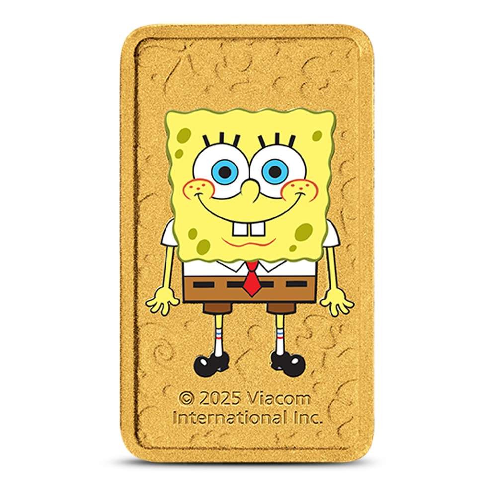 1 Gram Colorized Perth Mint SpongeBob SquarePants Gold Bar (New w/ Assay)