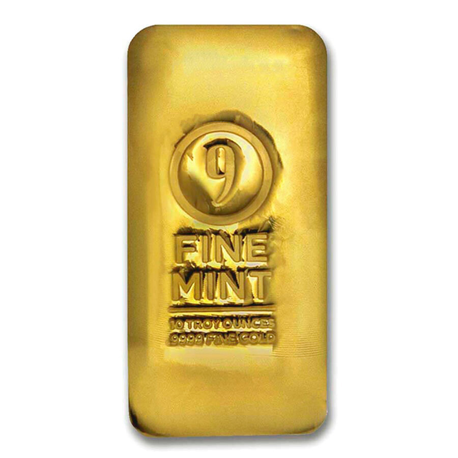 10 oz Cast-Poured Gold Bar – 9Fine Mint – SKU#211313