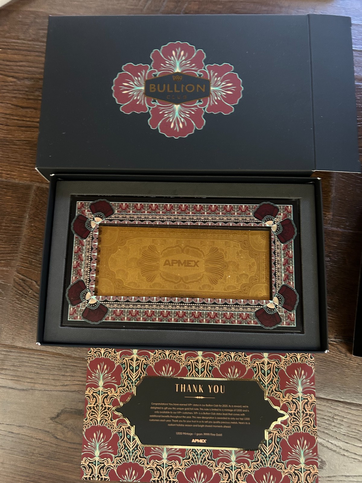2025 APMEX Limited Edition Happy Holidays 1 gram .999 Fine Gold Foil Note