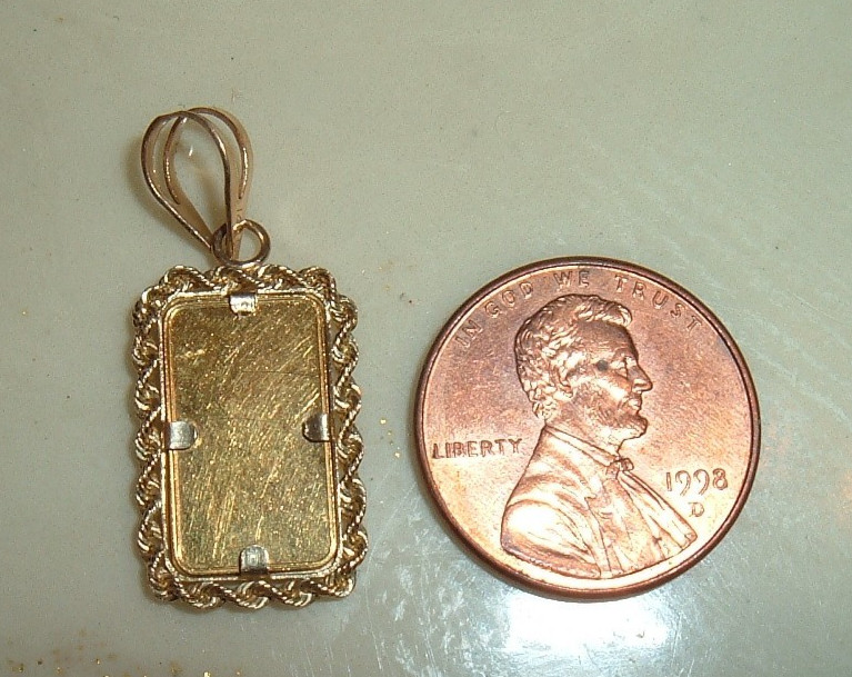 24K GOLD 999.9 FINE INGOT BAR BANK OF SWITZERLAND 14K ROPE BEZEL PENDANT 1.88g