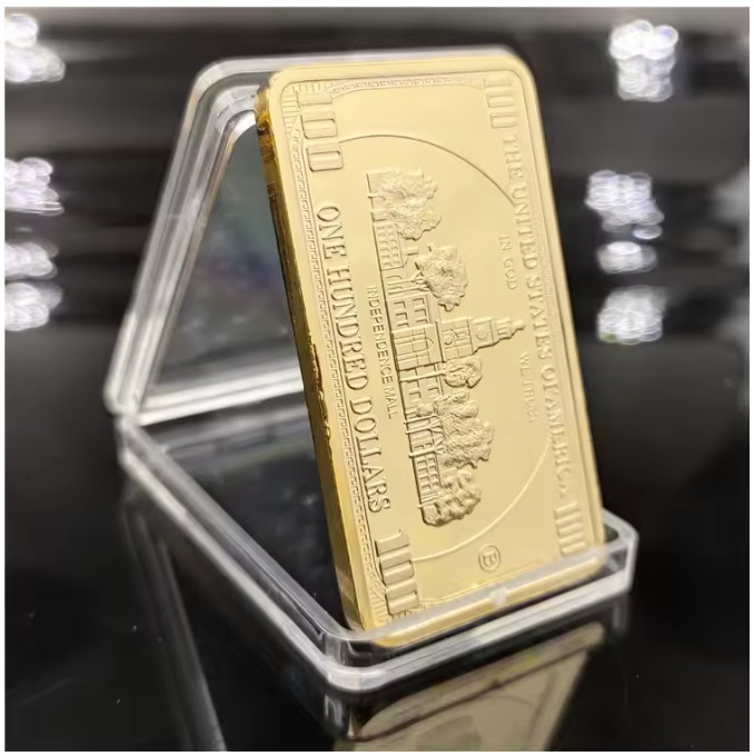 USA 100 Dollar Bullion 24k Gold Bar American Metal Coin Golden Bars USD With Cap