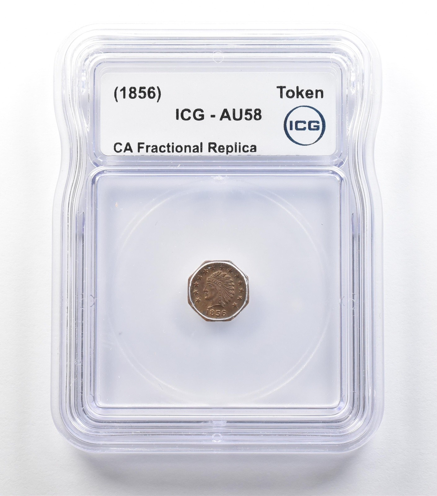 (1856) California Fractional Gold Token 1/2 Dollar Indian Head AU58 ICG *3968