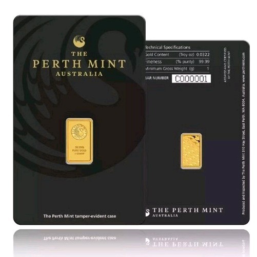 Perth Mint 1 Gram Gold Bar Bullion Minted Kangaroo Assay Bar 99.99% 24k