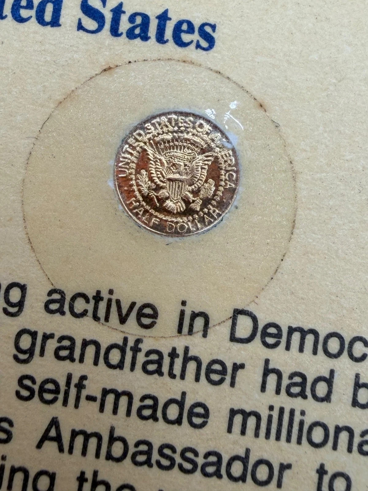 JFK 20TH ANNIVERSARY TRIBUTE SOLID 14K GOLD HALF DOLLARS COA ( ON CARD BACK)
