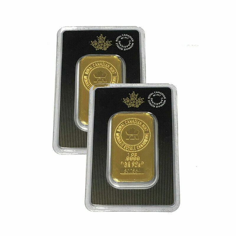 Lot of 2 Gold 1 oz Random Brand .9999 fine Gold Bars in Sealed Assay Cards