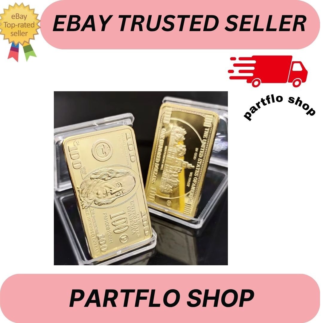 1pc USA 100 Dollar Bullion 24k Gold Bar American Metal Coin Golden USD With Gif