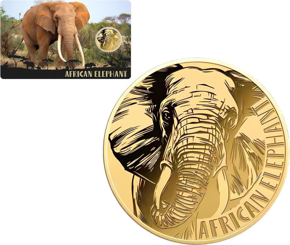 AFRICAN ELEPHANT 1/1000 Oz Gold 999 Coin card 3000 Francs Chad 2024