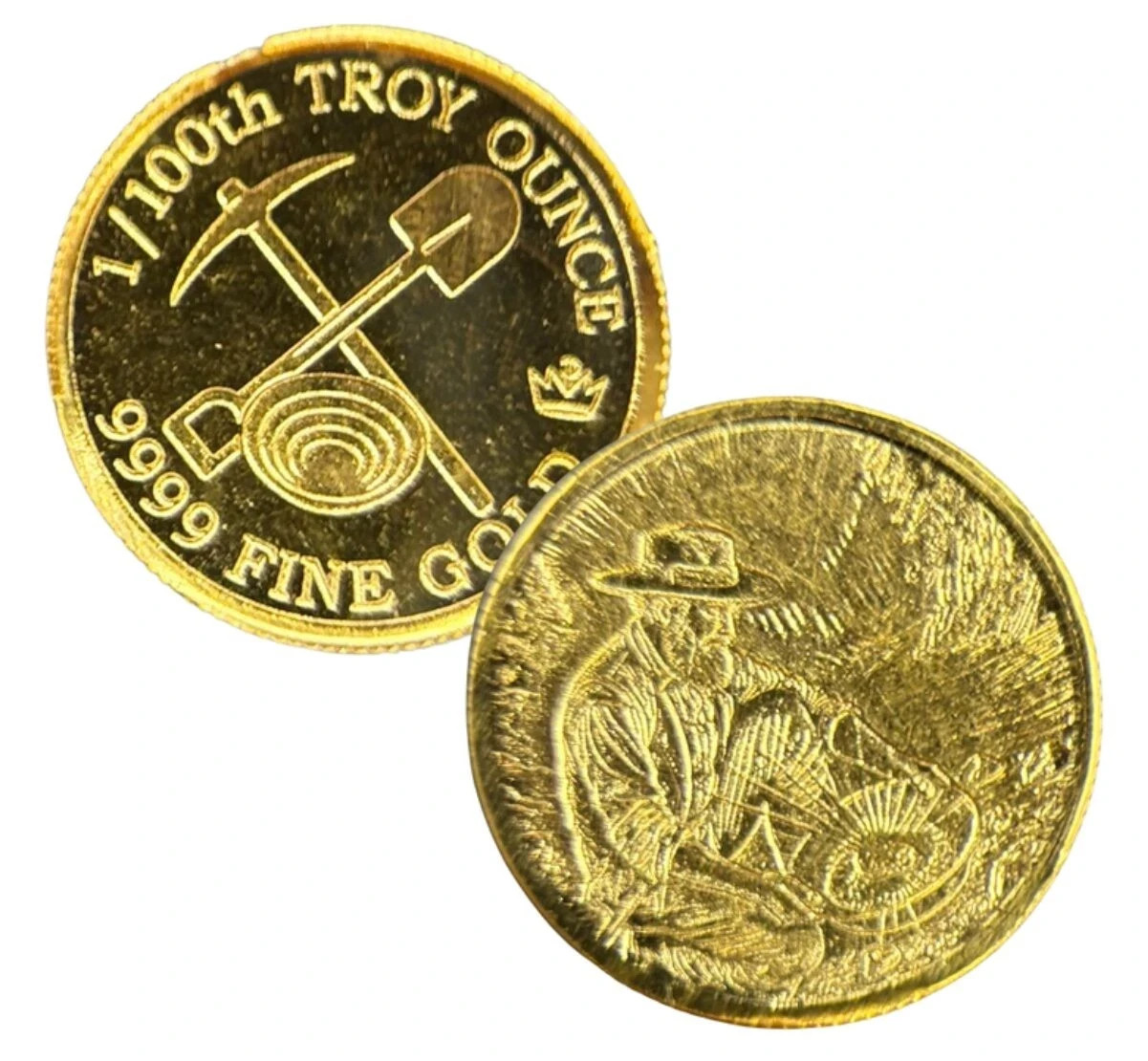 1/100th Troy ounce MONARCH .9999 Fine Gold Prospector Round in Clear Capsule