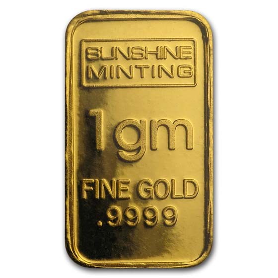 1 gram Gold Bar – Sunshine Minting (In TEP Packaging)