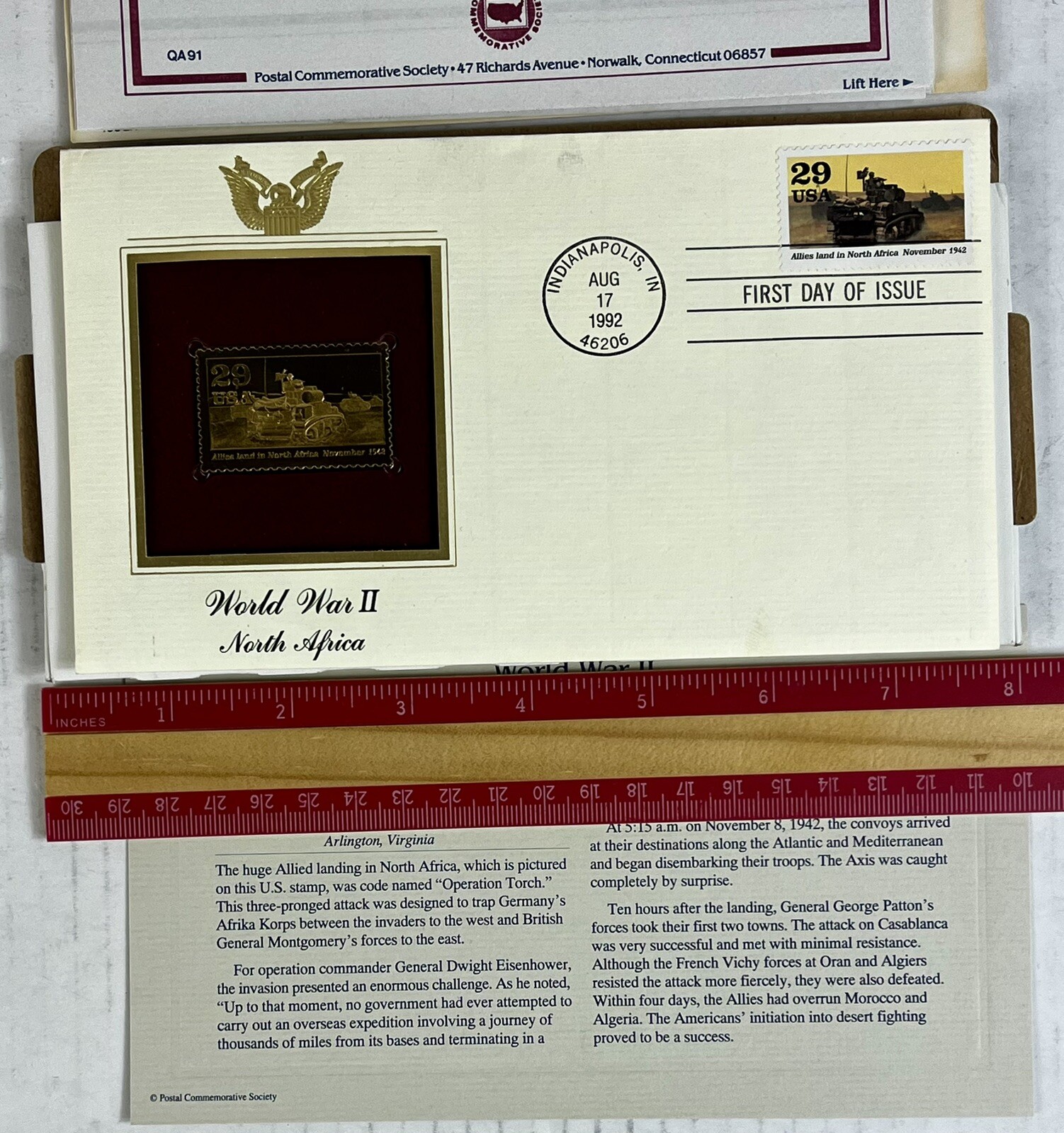 Allies Land in North Africa Tank 1942 WORLD WAR II 22KT GOLD STAMP COMMEM #8 +PW