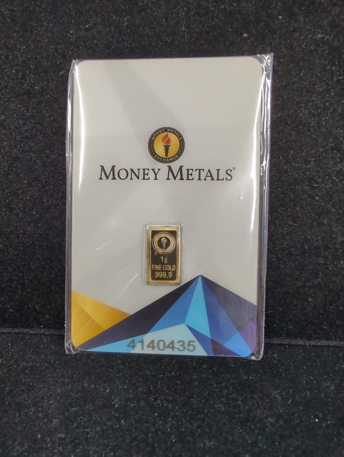 Money Metals 1 gram .9999 fine Gold Bar in Assay