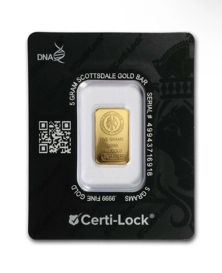 5 gram Gold Bar – Scottsdale Mint (In Certi-Lock® Assay, Black)