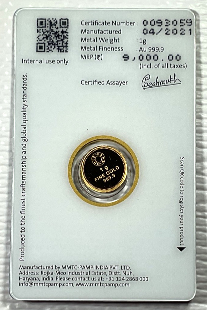 Pamp MMTC Lotus 1 Gram Gold Round – Large Card Assay