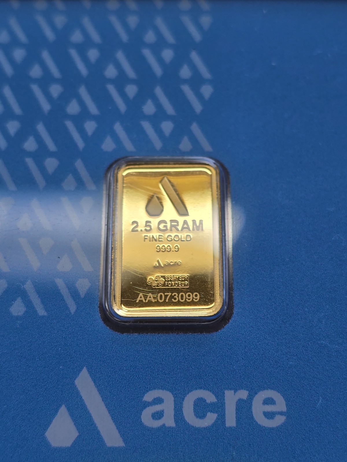 2.5 Gram .999 Fine Gold Acre Bar Assay Original, Sealed Clean