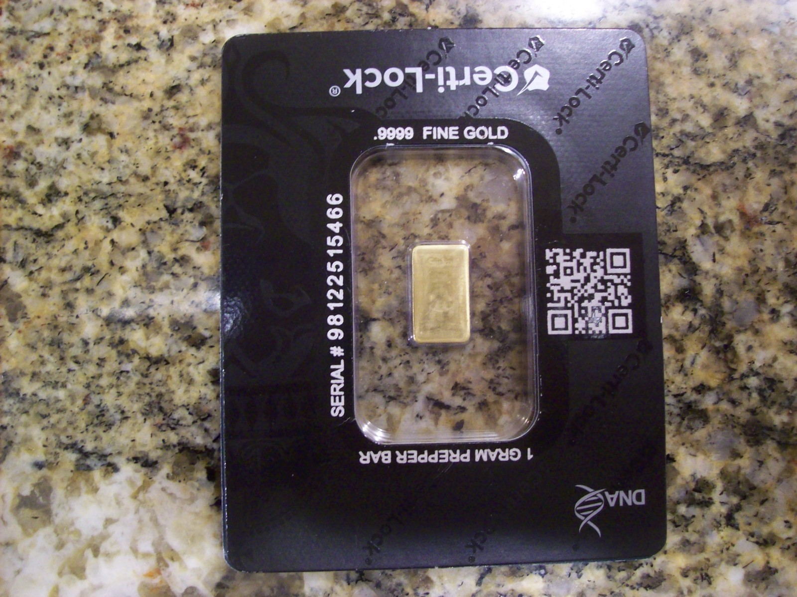 1 GRAM GOLD BAR .9999 FINE SCOTTSDALE MINT IN ASSAY CARD w/CERTI-LOCK