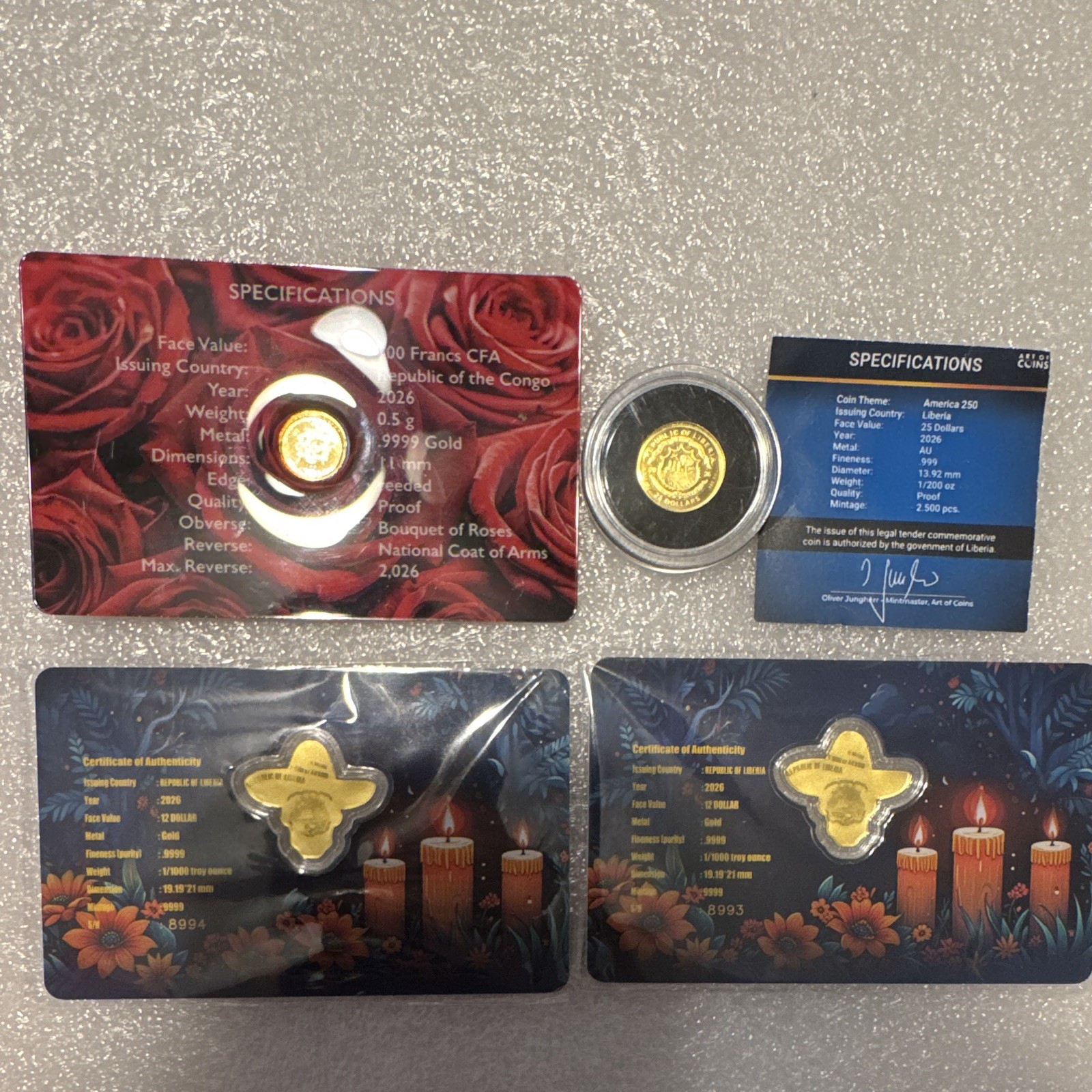 24k Gold .9999 Fine Lot Of 4