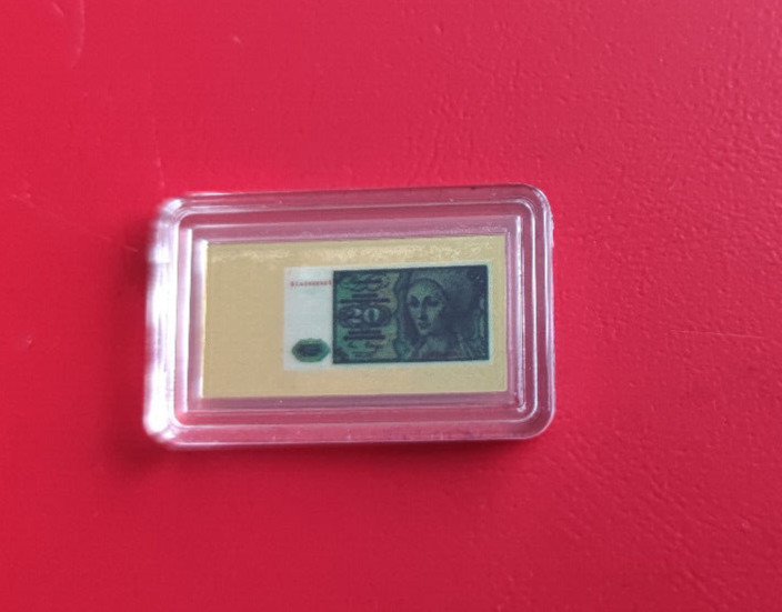 *DM Banknotes on Gold Bar* 20 Mark* Gold Round 1/500 oz 999 *(Thrust.22)