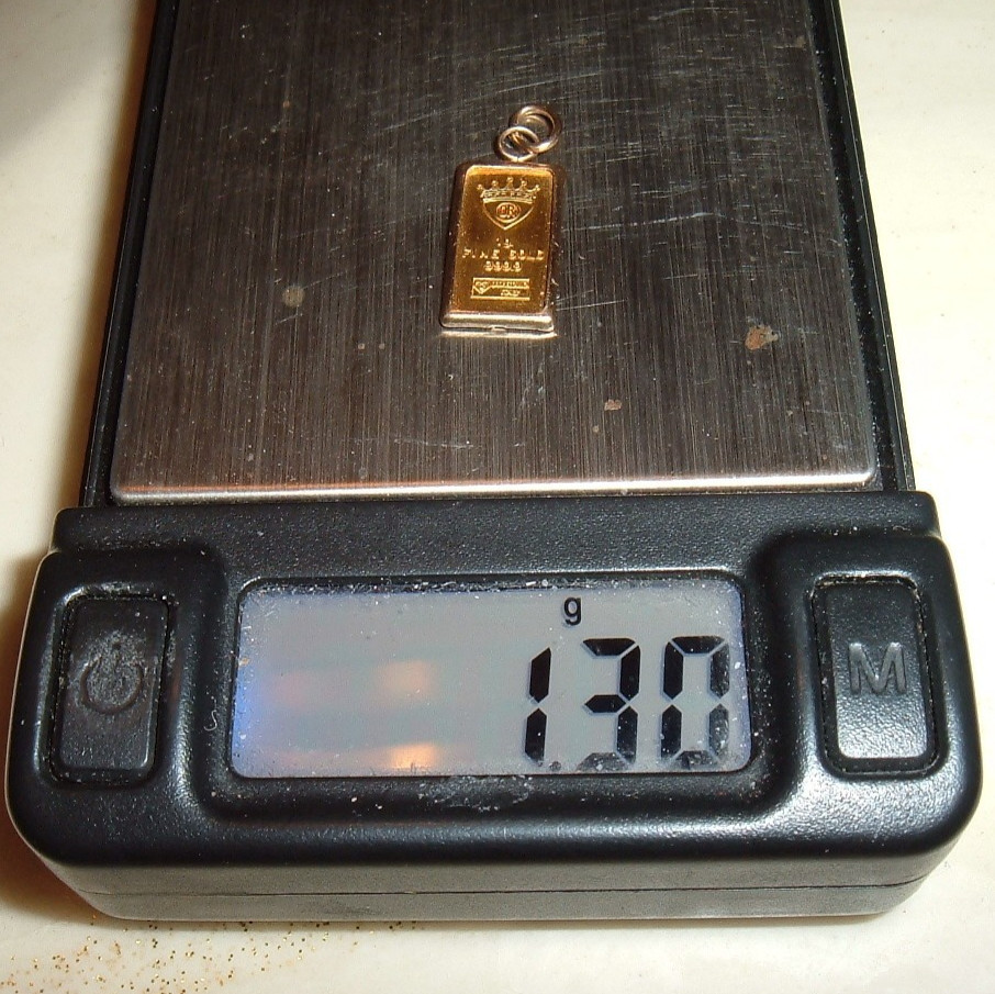 24K ITALY 999.9 FINE GOLD INGOT BAR 14K GOLD BEZEL CHARM PENDANT NECKLACE 1.3g