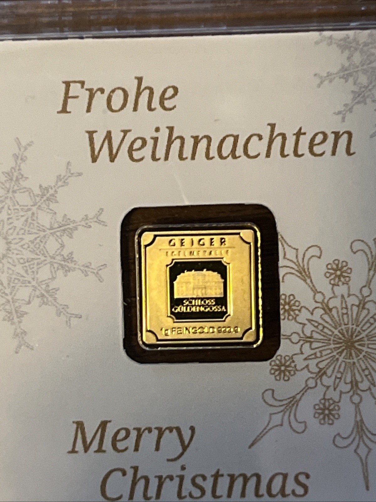 Geiger Edelmetalle 1 Gram 9999 Fine Gold Bar In Assay- Merry Christmas