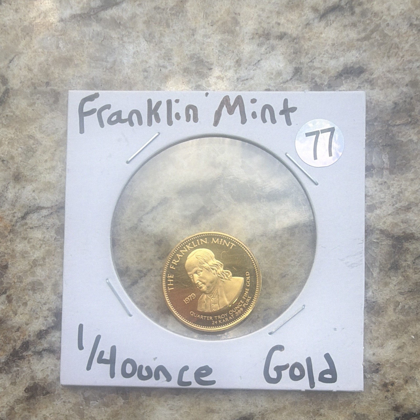 Franklin Mint 1979 .999 Fine Gold Round Coin 1/4 Troy oz Gold Bullion