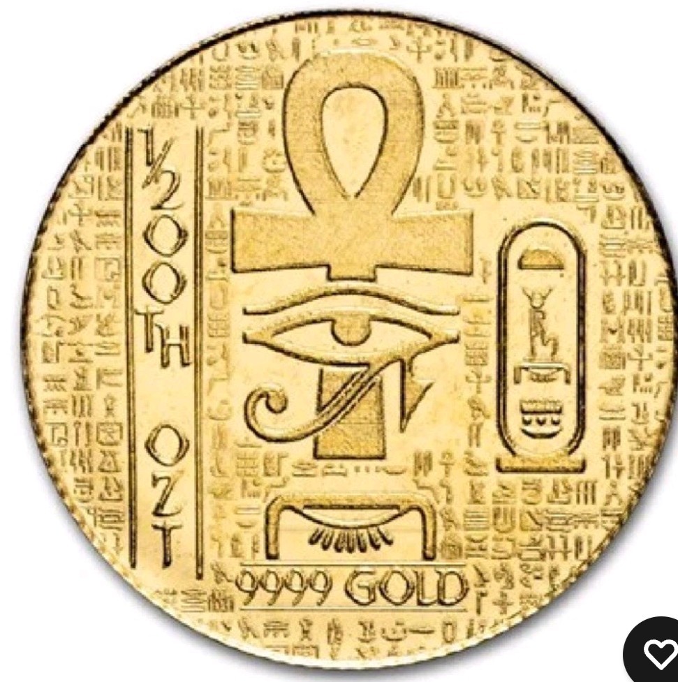 1/200th Gold monarch Egyptian King Tut /reverse Eye of Ra. protective capsule