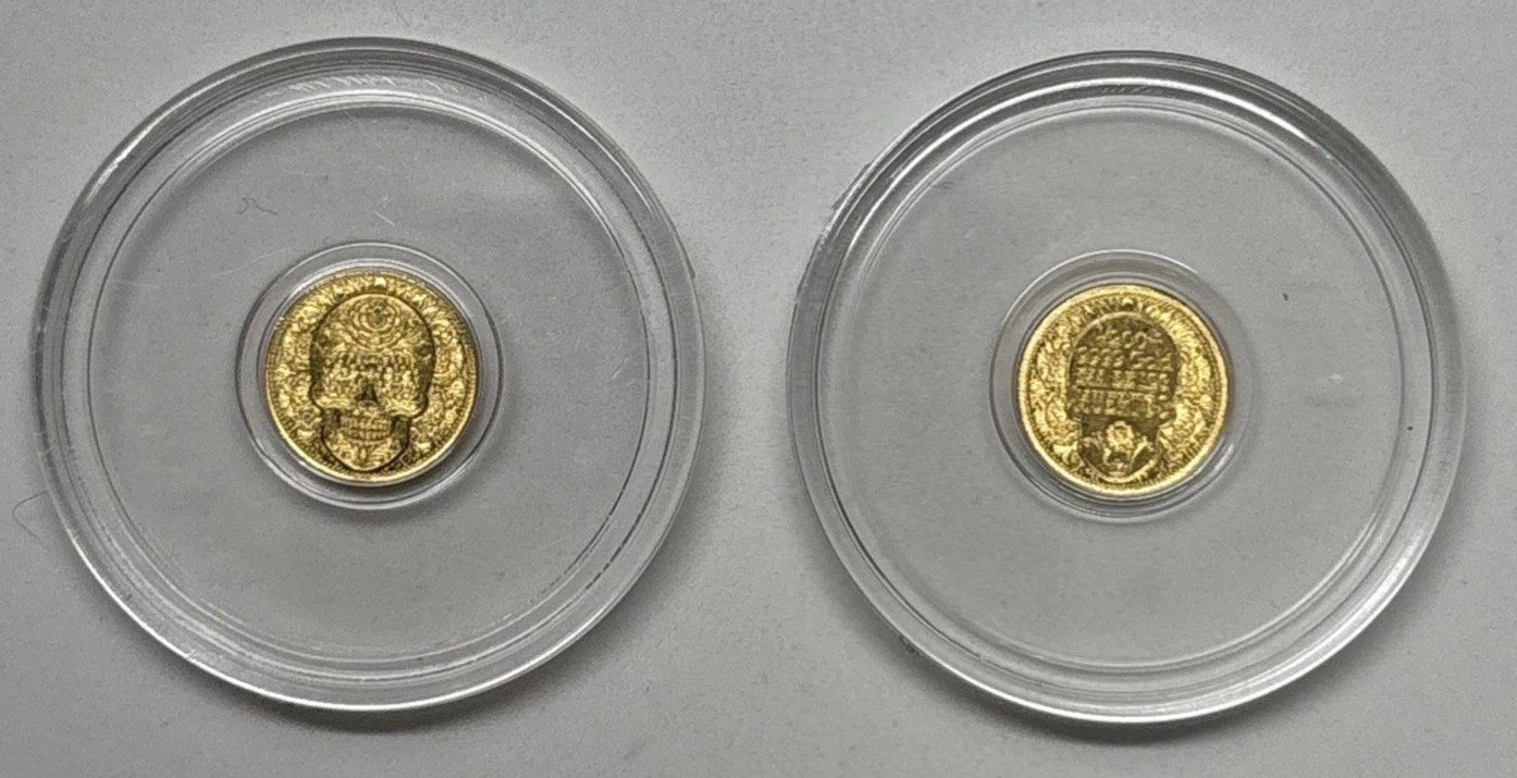 Lot of 2 – 1/200th oz. of Fine Gold Day of the Dead Coin