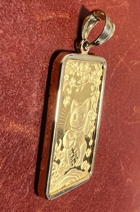 PAMP 1/2 oz GOOD LUCK MANEKI NEKO CAT GOLD BAR & 14K BEZEL FREE WITH PURCHASE!