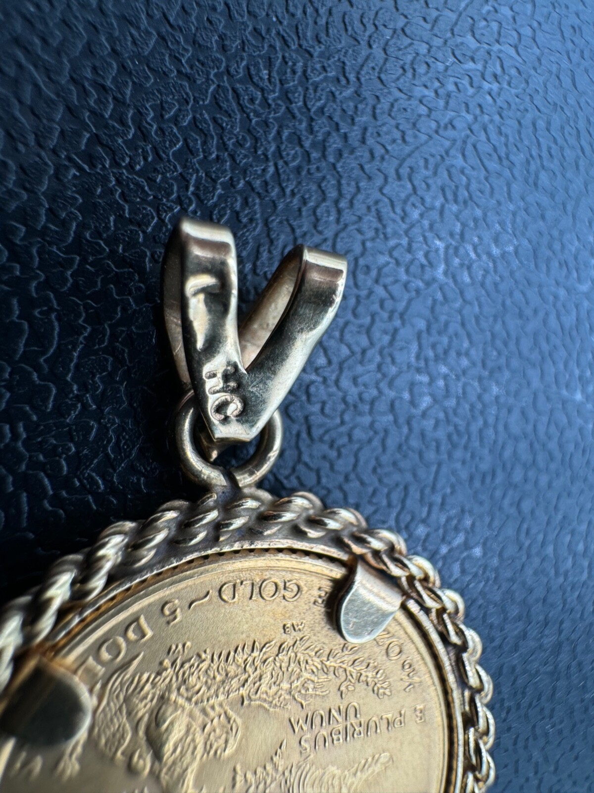 2000 American Gold Eagle $5 1/10ozt. Gold in 14kt Gold Rope Pendant, 3mm Bale