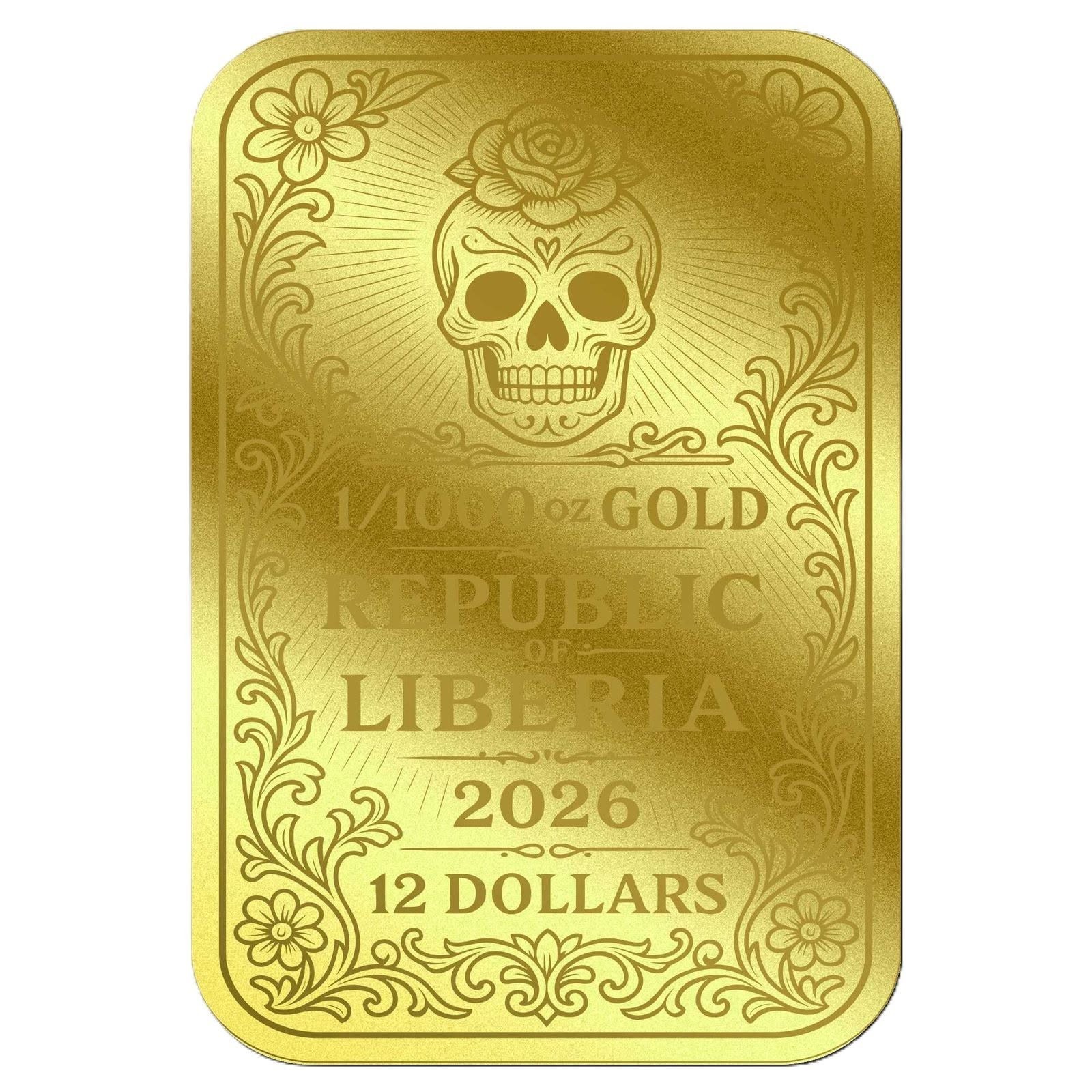 2026 Liberia Dia De Los Muertos Roses 1/1000oz Gold Coin in Card (9,999 Mintage)