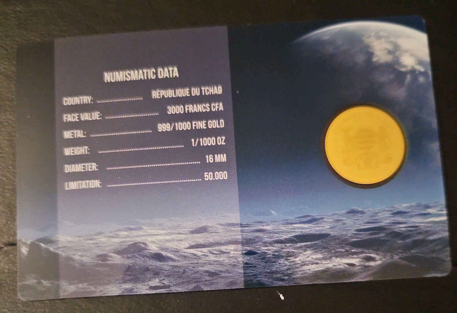 MOONLANDING 1/1000 Oz Gold Coin 3000 Francs Chad 2024