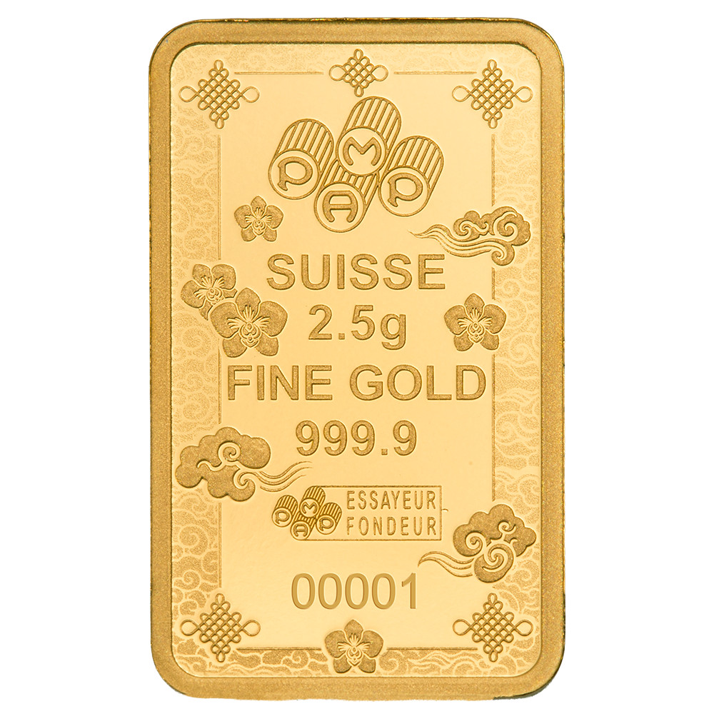 2.5 gram Gold Bar – PAMP Suisse Lucky Cat (In Assay w/ Sleeve)
