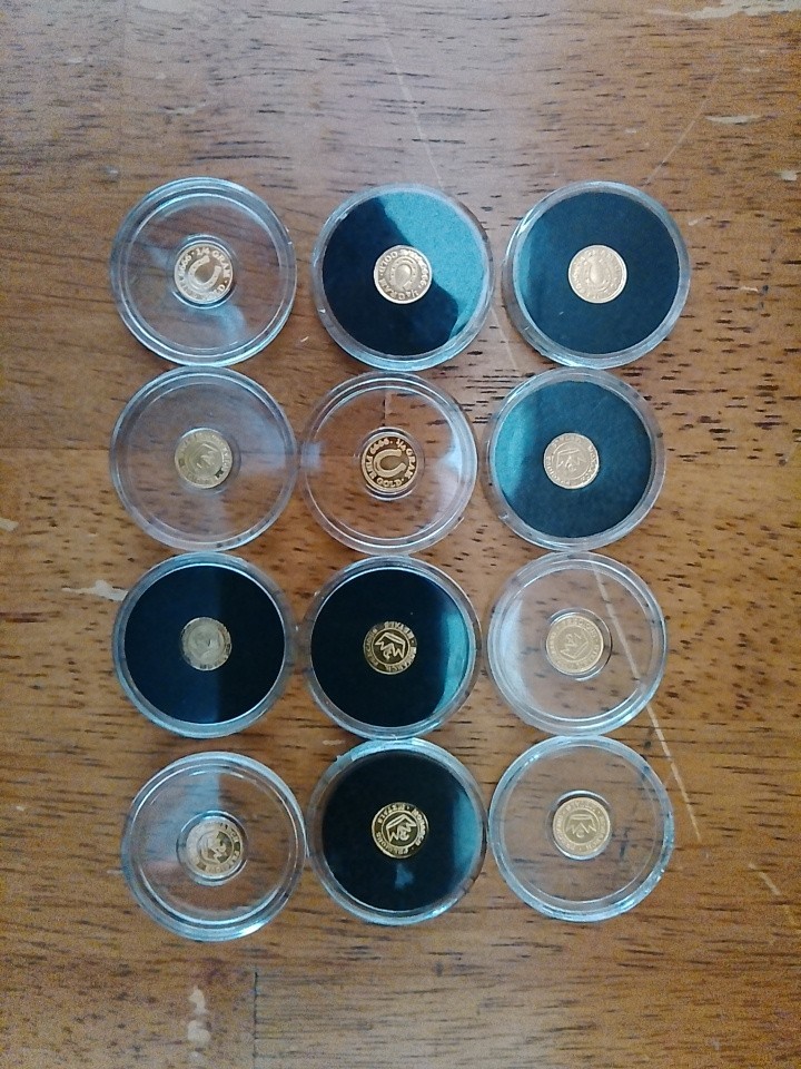 lot of 12. 1/4 GRAM .9999 FINE GOLD ROUNDS IN CAPSULES
