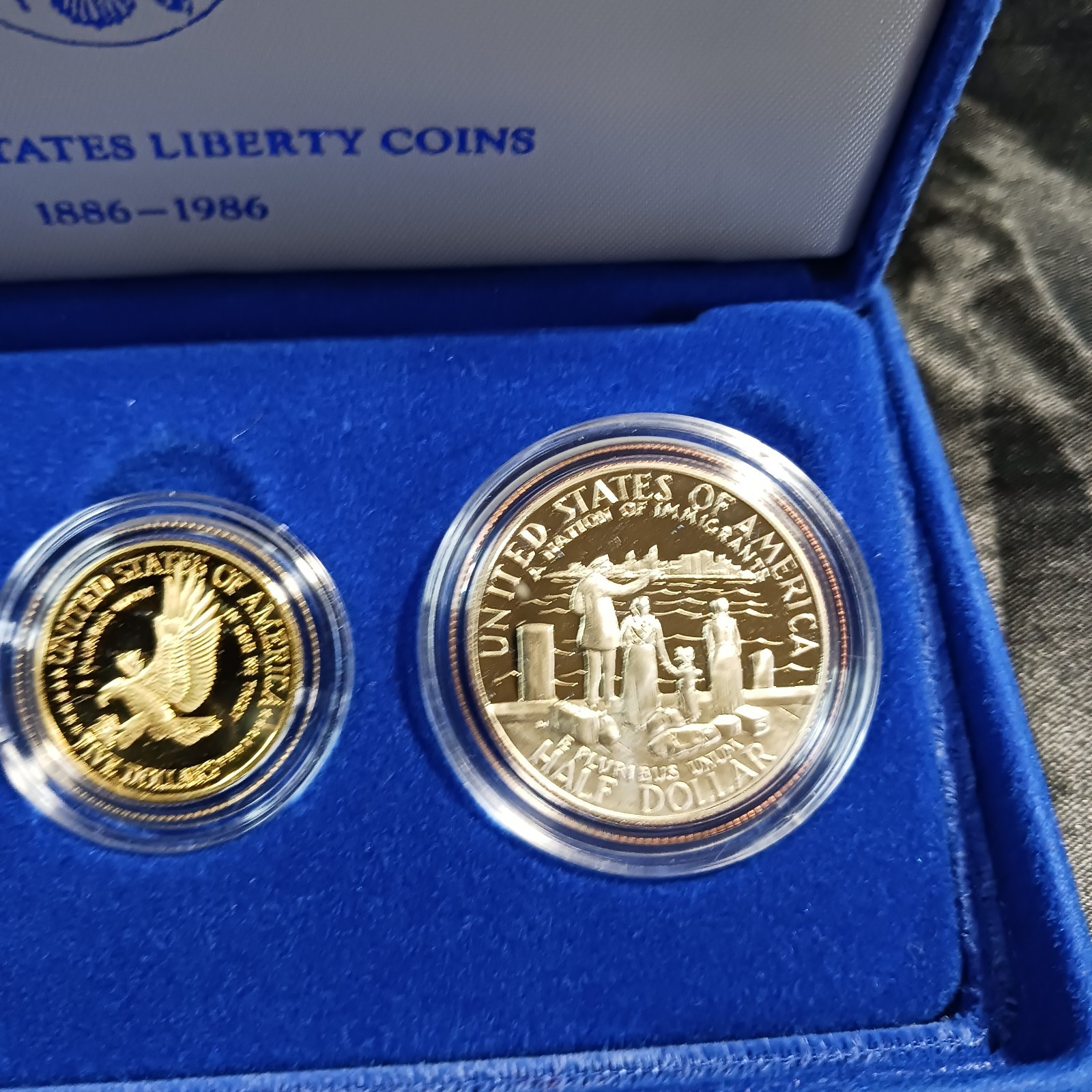1886-1986 U.S. Liberty 3-Coin Proof Set $5 Gold $1 Silver Half Dollar Box w/COA