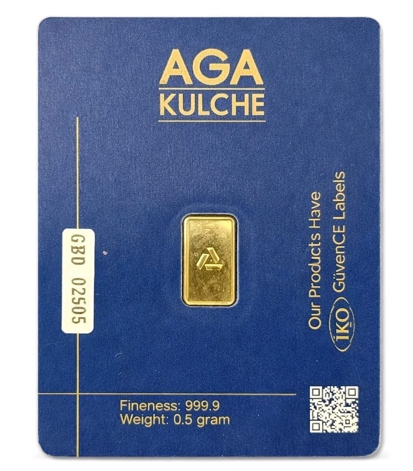 AgaBullion Gold Bar, 1/2 Gram, .9999 Pure in Assay Package