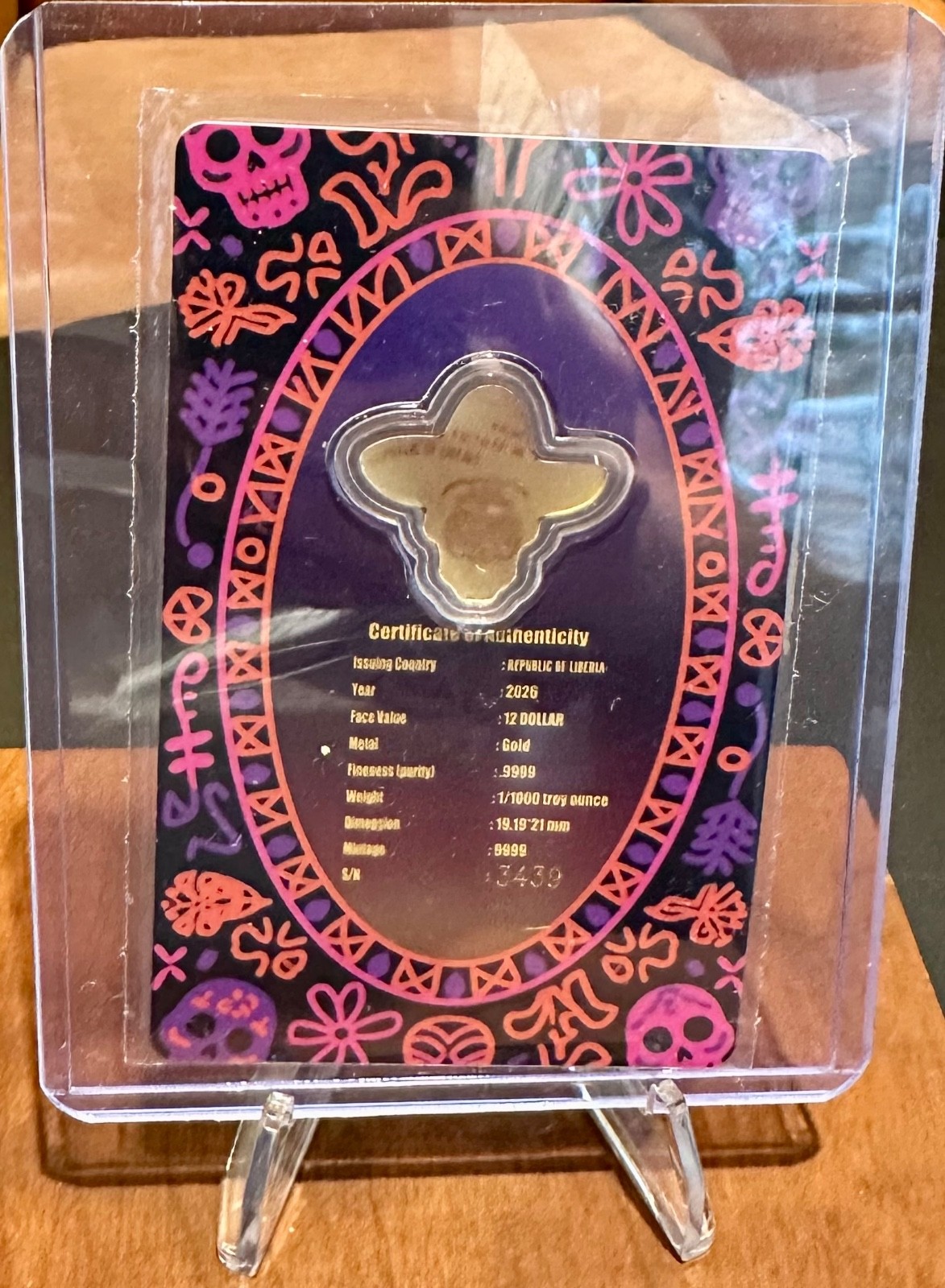 Lot of 10 • 2026 Liberia Dia De Los Muertos Gold 1/1000 oz Cards • SN 3441-3450