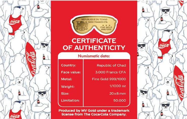 Coca Cola Sunglasses 1/1000 Oz .999 Gold in Coin card 2023