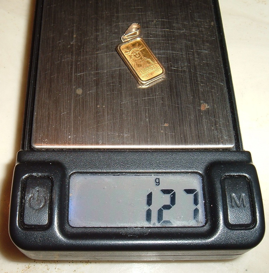 24K GOLD Credit Suisse 999.9 FINE 39957 INGOT BAR 14K BEZEL PENDANT CHAIN 1.27g