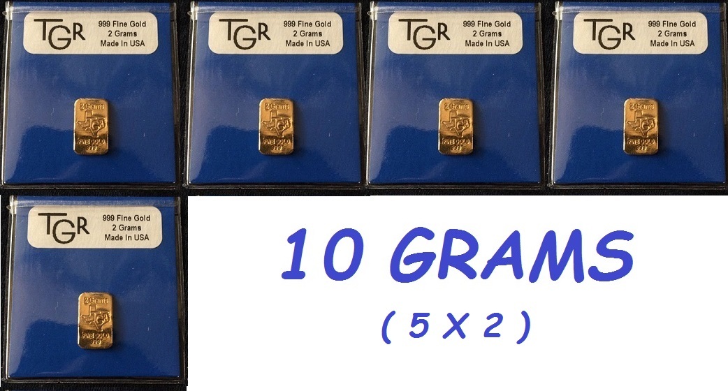 10 GRAMS GOLD 24K PURE TGR PREMIUM BULLION 5 BARS LOT PREPPER PERFECT SIZES !!!