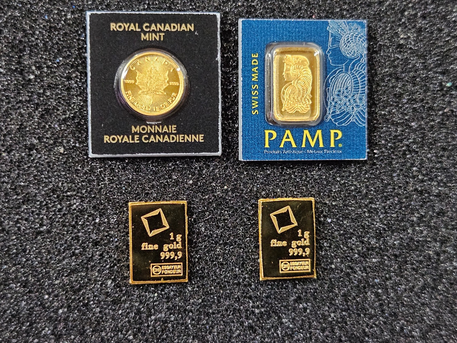 🌟(4) PAMP & VALCAMBI Suisse & RCM .9999 1 g Gram Gold Bars, 4 g TOTAL