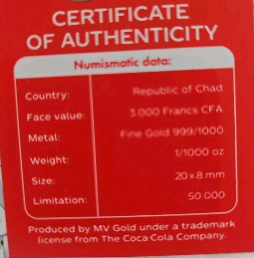 Polar Bear Sunglasses Coca-Cola 1/1000 Oz Gold REP OF CHAD