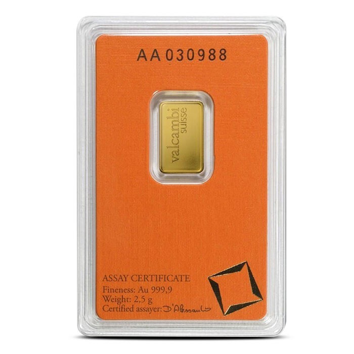 VALCAMBI SUISSE MINT 2.5 GRAM .9999 Pure 24karat GOLD Bullion Bar