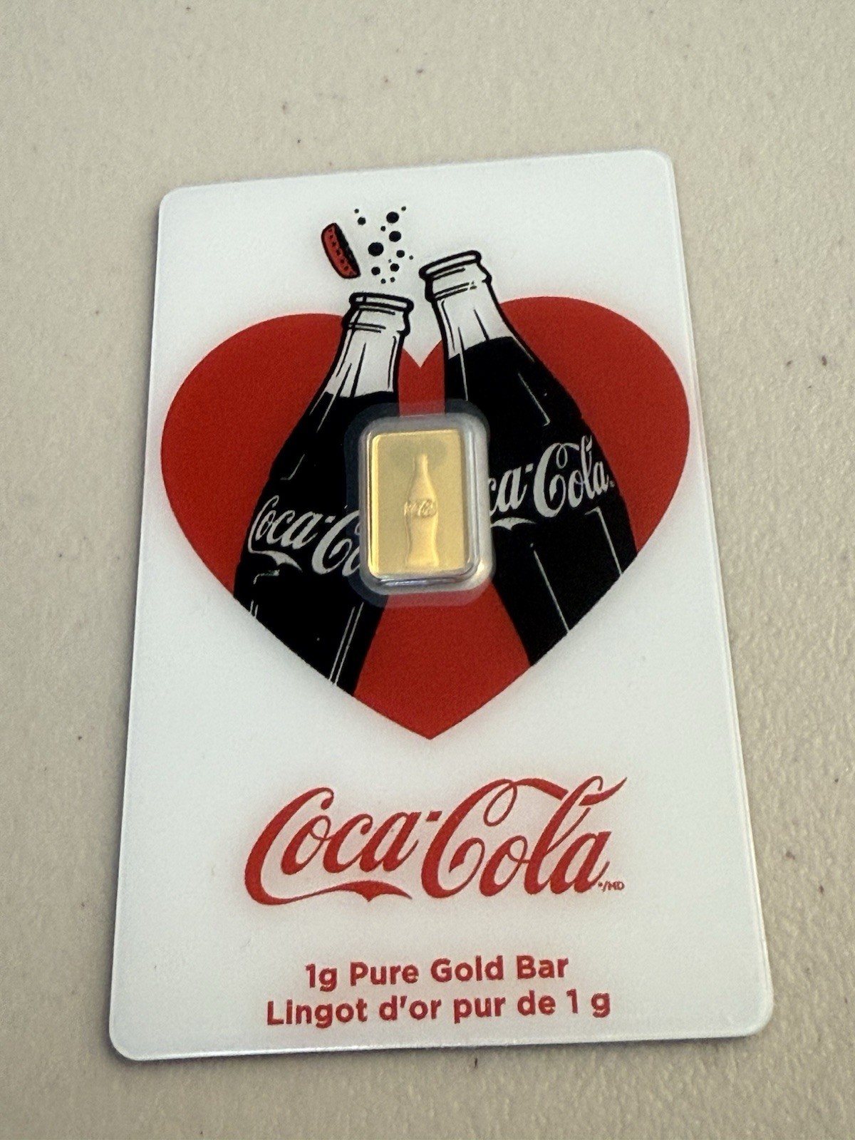 Pamp Suisse Coca-Cola Love 1g Gold Bar in Card #068 Of 10,000!!