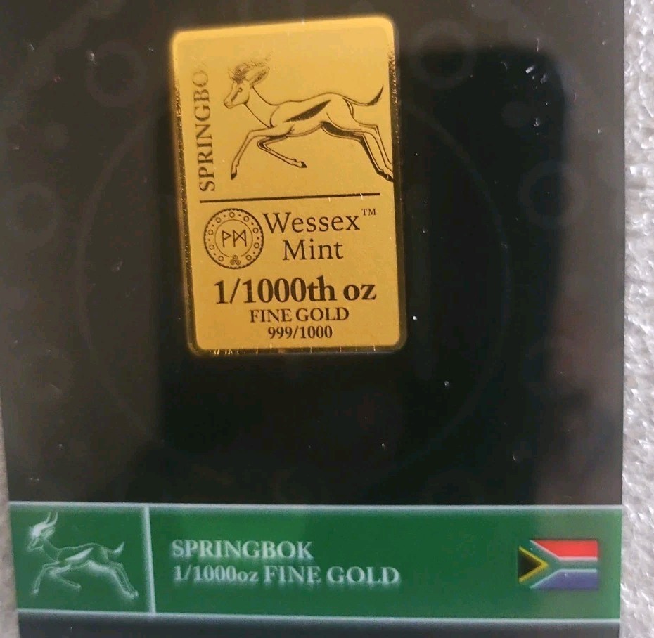 Wessex Mint 1/1000oz Fine Gold Bullion Bar Springbok With COA Limited Ed