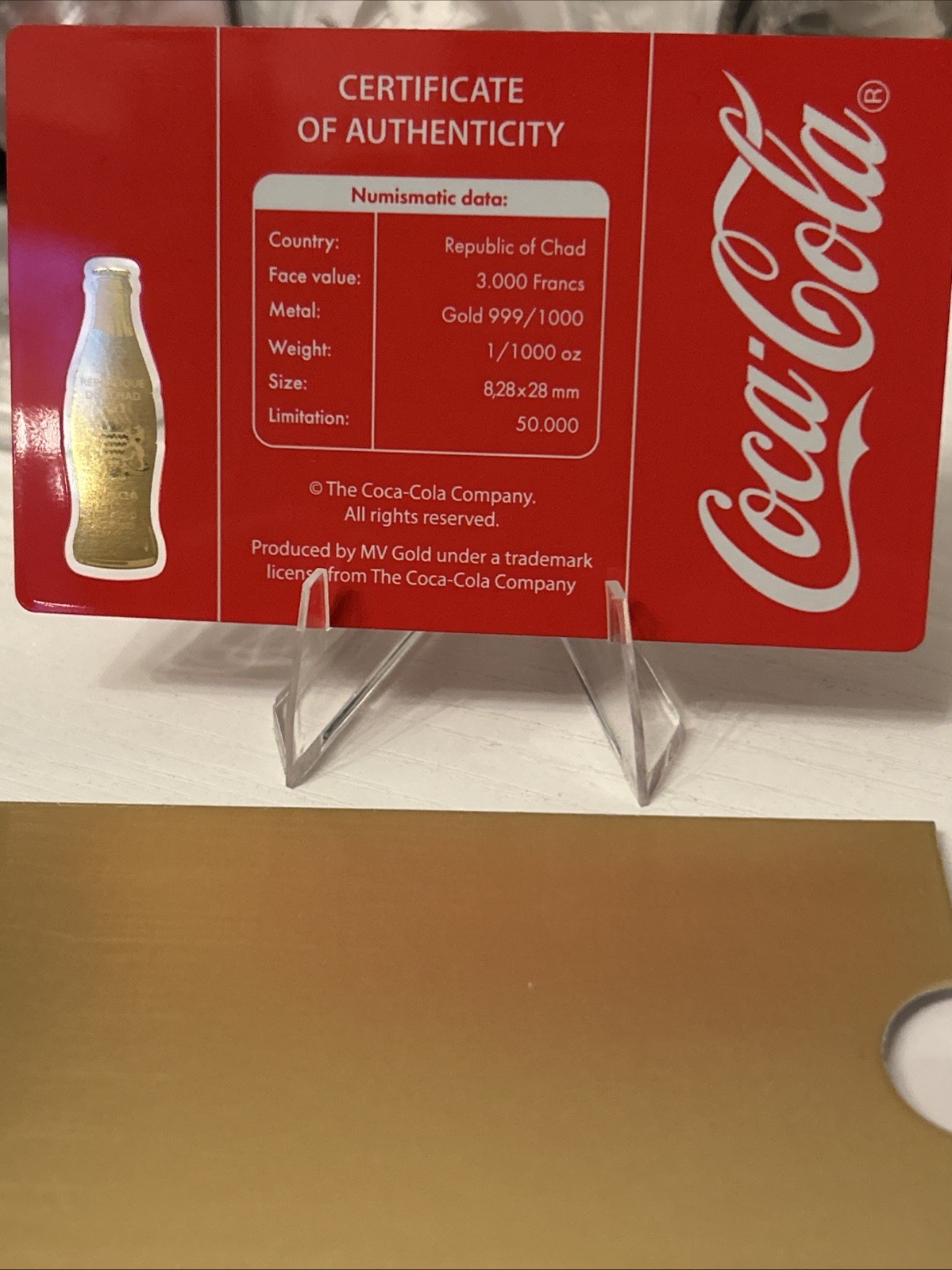 Coca-Cola Bottle Coin Card – 1/1000 oz Gold Limited Edition .999 Fine Gold