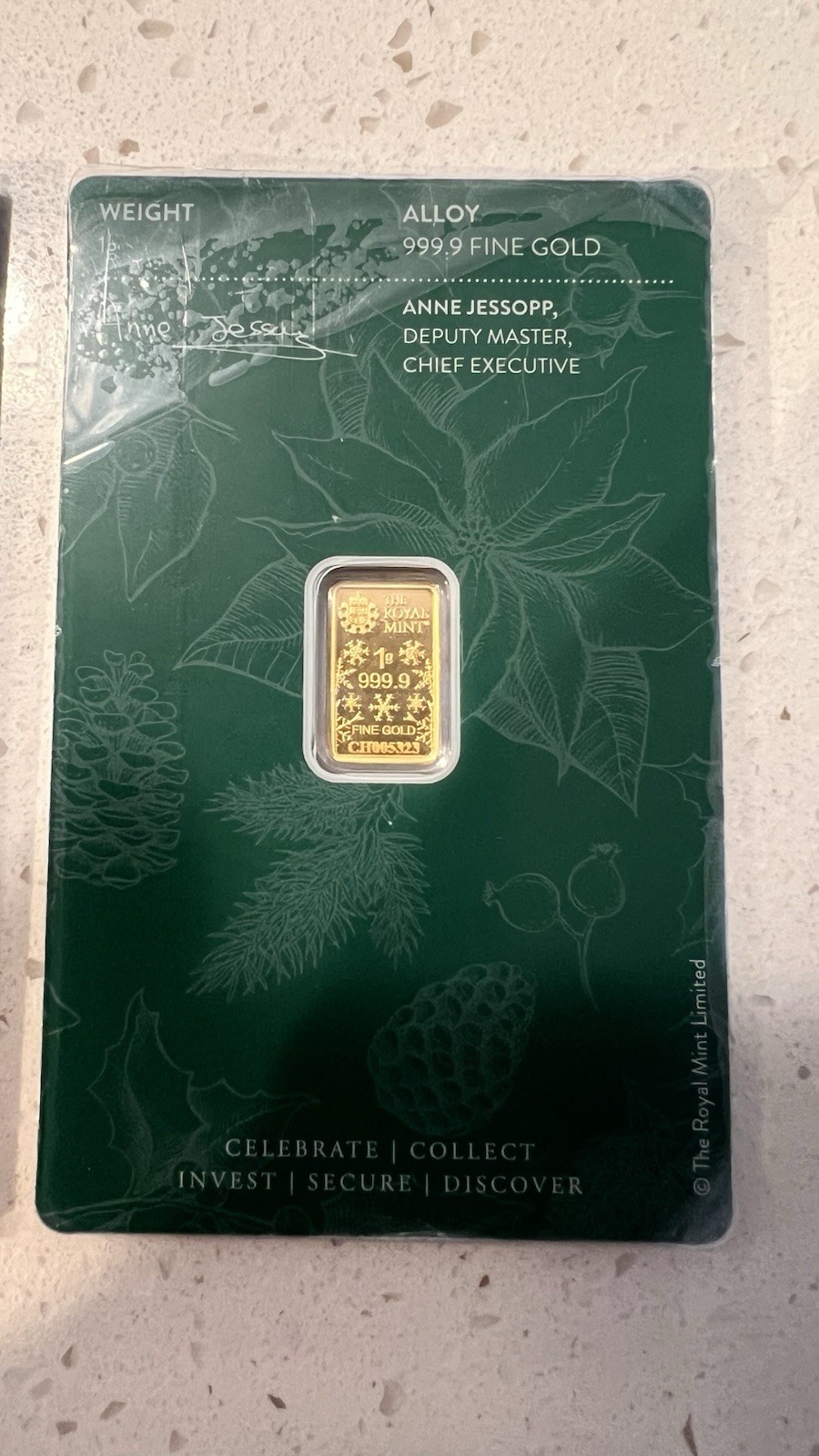 RARE Royal Mint Merry Christmas 1g Gold Bar in Assay and OGP Cover