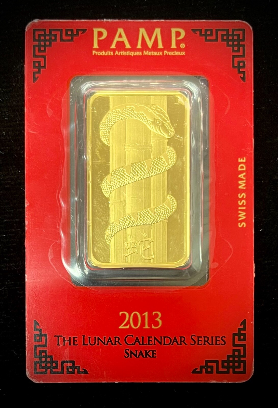 PAMP Suisse 2013 Lunar Calendar Series Year Of The Snake 1 oz Gold Bar (w/Assay)