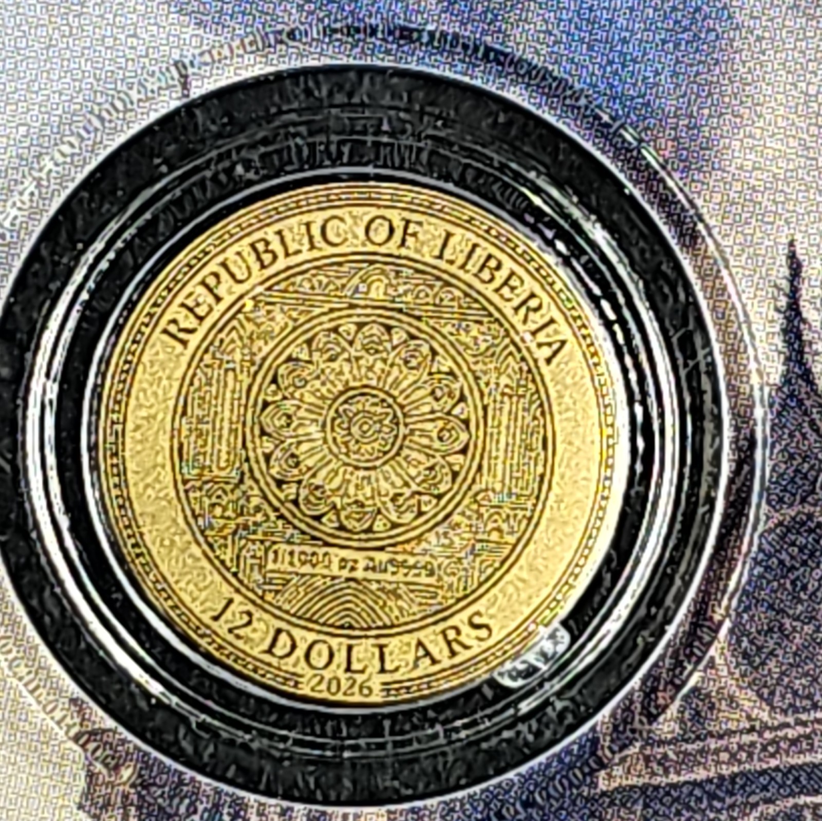 1/1000 oz 0.9999 Gold 2025 Liberia Notre Dame de Paris Coin in Card
