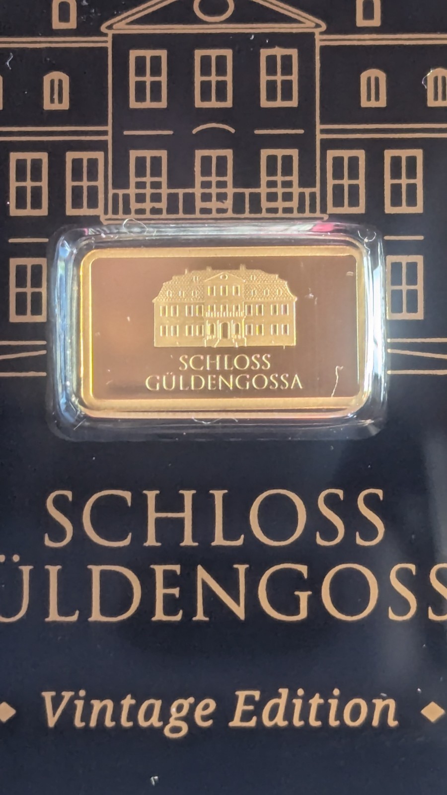 Geiger Schloss Guldengossa Vintage Edition Carded Gold Bar .5 Gram .999 Fine