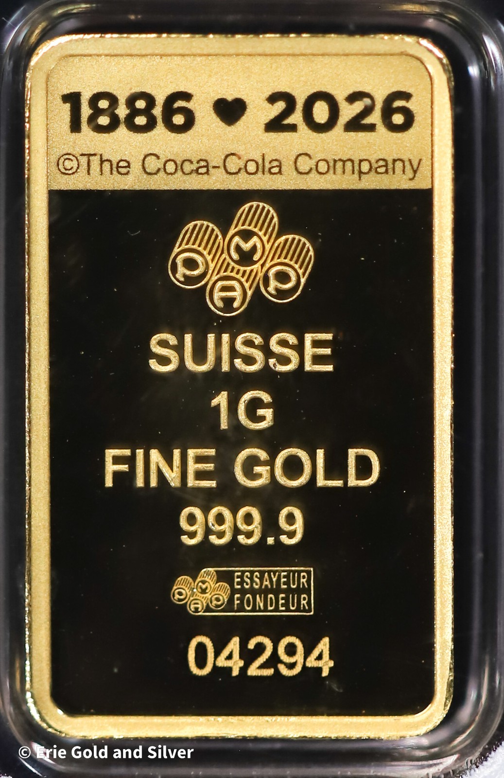 Coca-Cola 1 Gram .9999 Gold Valentine’s Love Bar in Assay Card